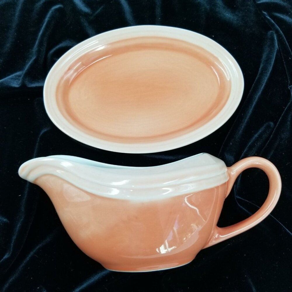 Oneida Sauceboat Tray Peach Coral 3180413 Gravy Boat Underplate Very Rare